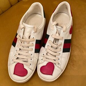 Gucci White Sneakers with Hearts